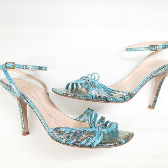 Kate Spade NY Teal Snakeskin Print Metallic Strappy Pumps Heels Size 8 VGUC - Picture 2 of 16